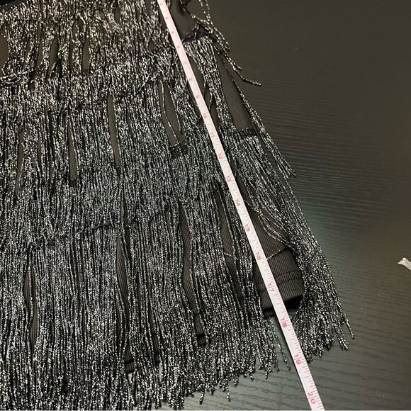 ✨ Maner Women’s Black Silver Fringe Mini Skirt Large NWT Concert - Picture 10 of 11